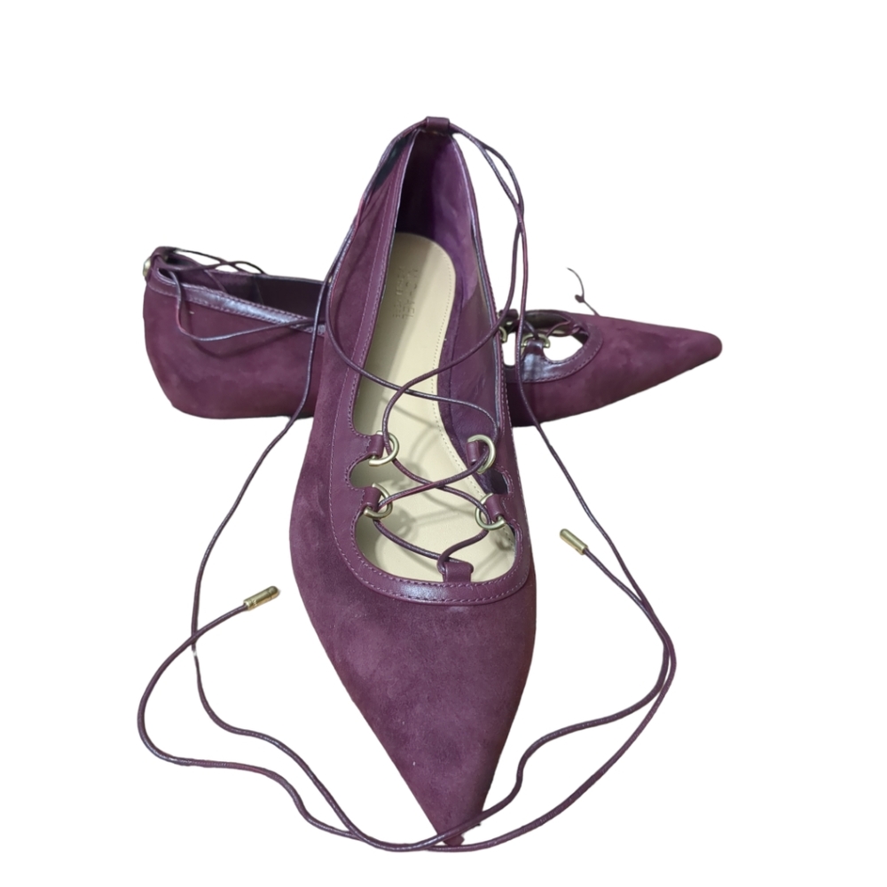 Michael Kors Lace Up Tabby Flats in Burgundy Suede Dark red size 8 - Picture 1 of 15